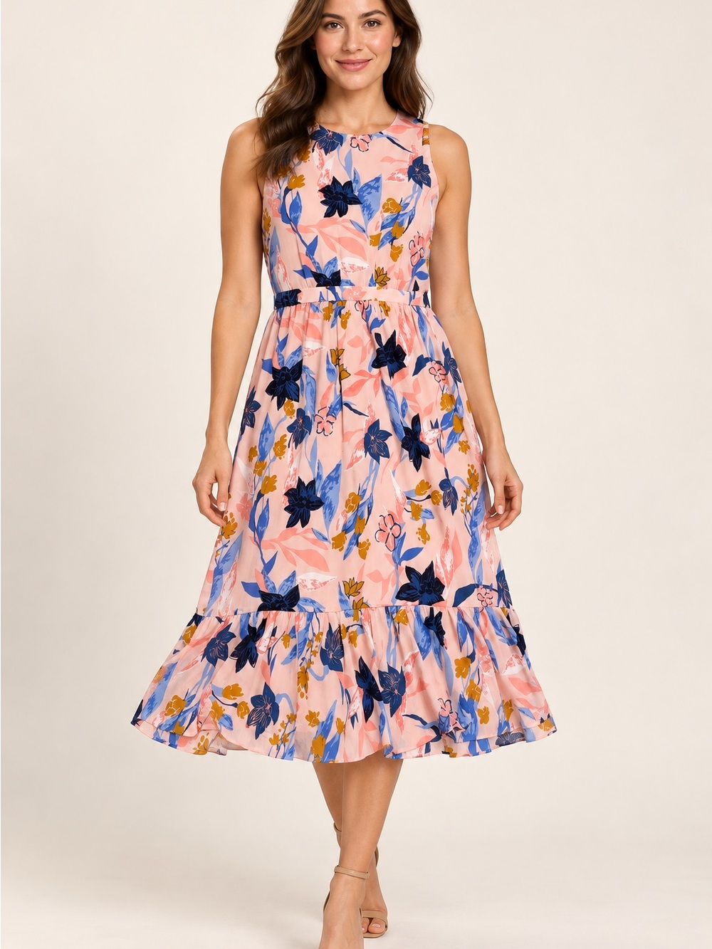 J crew Sleeveless Pink Floral Print A-Line Dress for women